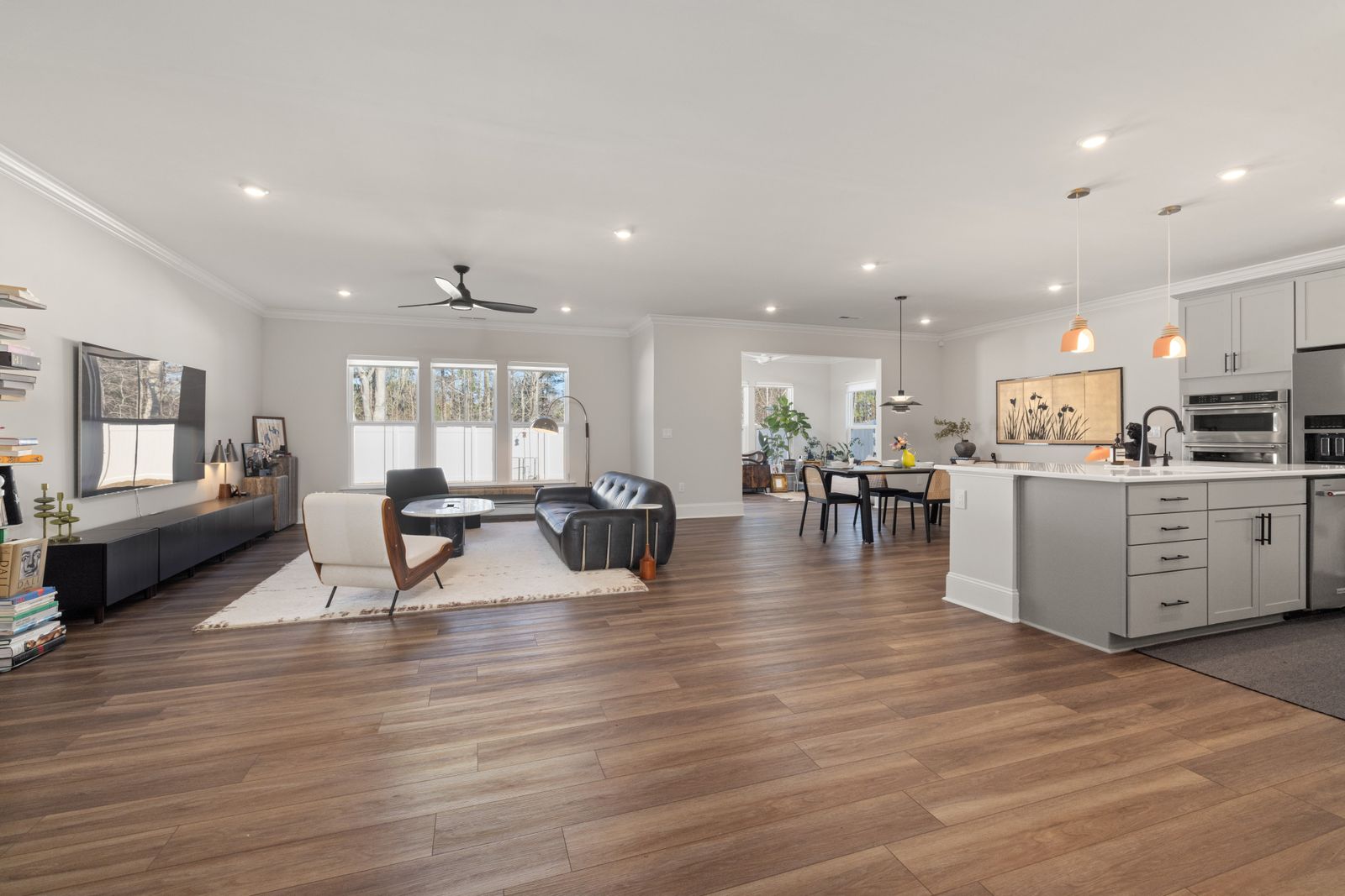 The renovated main living space after work