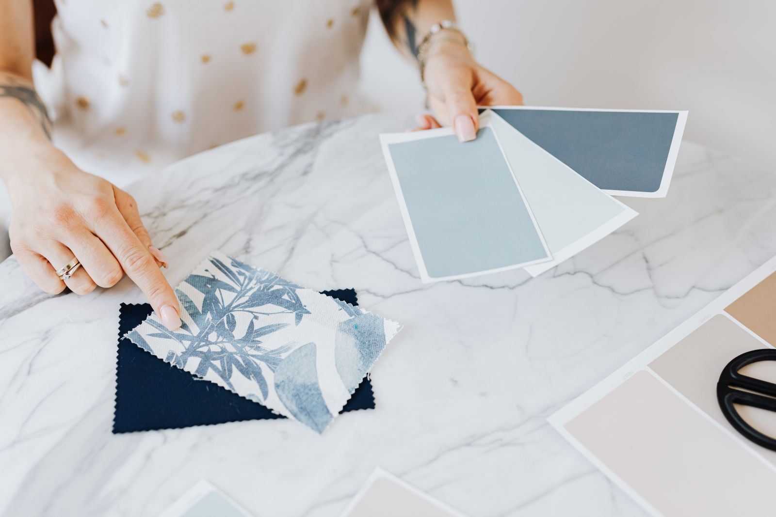 Material samples laid out in the design studio