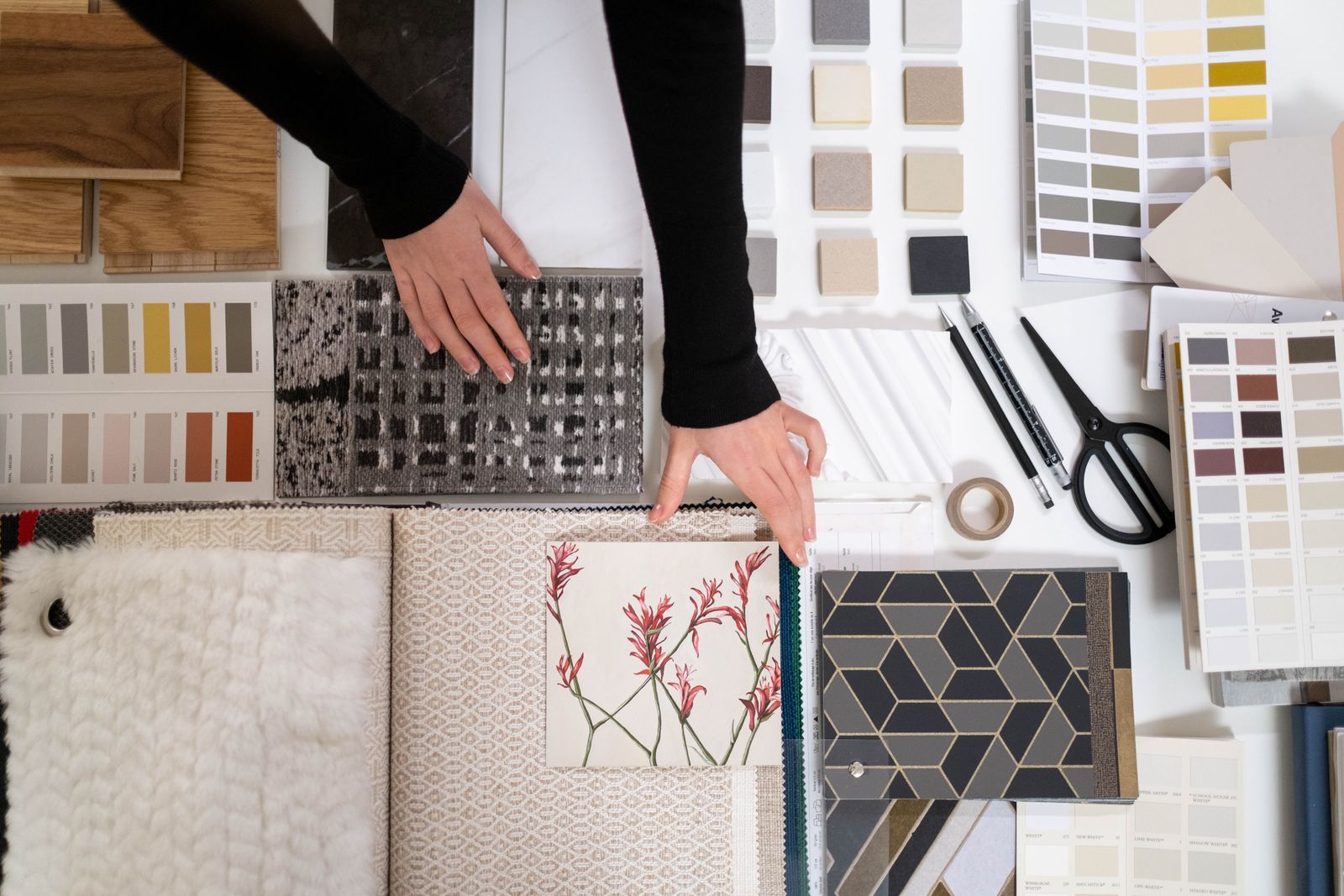 Material samples laid out in the design studio
