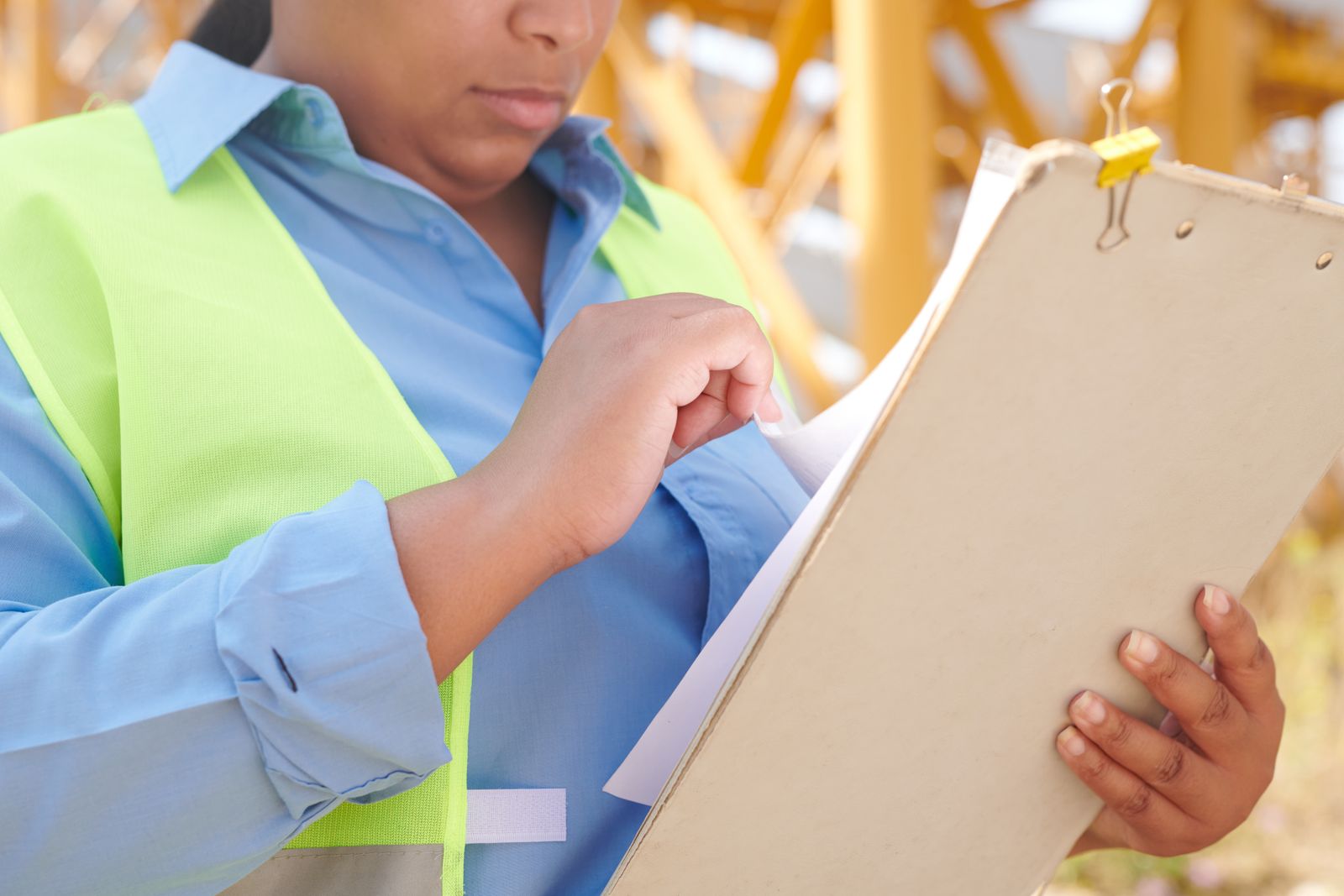 Reviewing drawings on site before an inspection